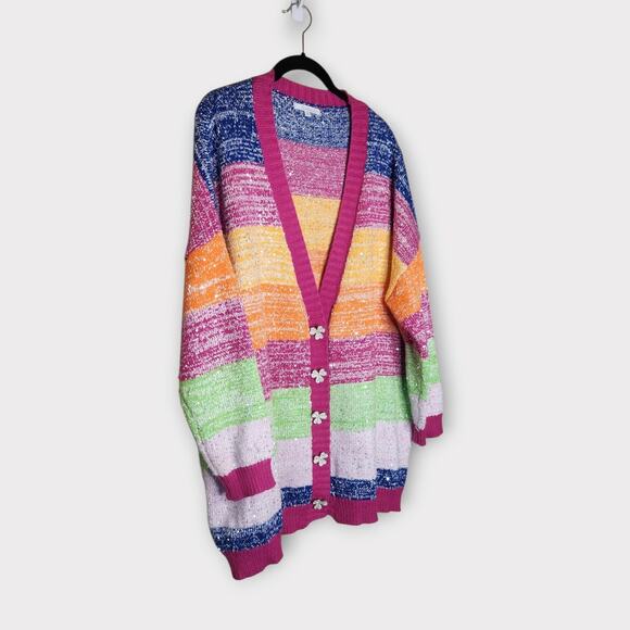 Olivia Rubin Womens Mika Rainbow Stripe Cardigan L Colorful Knitwear - Picture 3 of 10